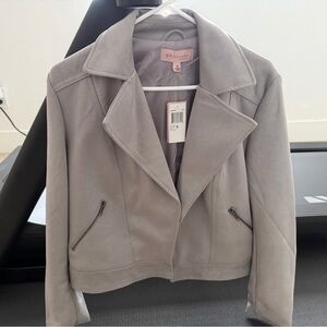 Philosophy Light Gray Suede Moto Jacket